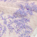 Tissu en treillis de dentelle à broderie en polyester avec paillette violette